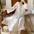 ルームワンピース ネグリジェ パジャマ 姫系 秋 冬 ロング丈 ナイトウェア レディース 長袖 ルームウェア ゆったり ホームウェア もこもこ モコモコ 寝間着