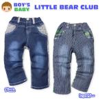 ベビー服 男の子 デニム ロング パンツ LITTLE BEAR CLUB ボトム チェック柄 異素材切替 ロゴ入り 男児 ベビー 90cm 95cm