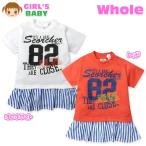 送料無料 ベビー服 女の子 Tシャツ 半袖 ナンバーロゴ プリント ストライプ柄 スナップボタン付 女児 ベビー 80cm 90cm 95cm メール便対応