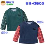 送料無料 ベビー服 男の子 Tシャツ 長袖 フロッキープリント チェック柄切替 接結天竺 男児 ベビー 80cm 90cm 95cm メール便対応