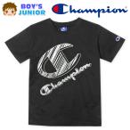 送料無料 男児 ジュニア 天竺 半袖 Tシャツ Champion/チャンピオン 手描き風ロゴプリント 刺繍 子供服 男の子 td-0659b-bk メール便対応
