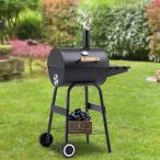 バーベキューコンロ BBQコンロ 焼き網 温度計 サイドテーブル キャスター 煙突付き 棚板 タイヤ追加 移動楽々 バーベキュー BBQ アウトドア 屋外用 キャンプ用