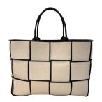 ボッテガ・ヴェネタ BOTTEGA VENETA アルコトートラージ ナチュラル・ブラック キャンバス・レザー トートバッグ メンズ 中古