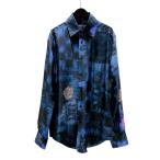ショッピングダミエ ルイ・ヴィトン LOUIS VUITTON LVソルトダミエ総柄シルクシャツ 21AW HLS17W ブルー シルク 長袖シャツ メンズ 中古