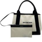 バレンシアガ BALENCIAGA ネイビーカバスS 339933 ホワイト・ブラック キャンバス・レザー ハンドバッグ レディース 中古
