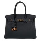 ショッピングバーキン エルメス HERMES バーキン30 U刻(2022年製) ブラック/ピンクゴールド金具 トゴ ハンドバッグ ユニセックス 中古