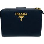 プラダ PRADA サフィアーノ 二つ折り財布 1ML018 ブラック レザー  レディース 中古