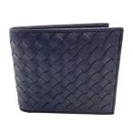 ボッテガ・ヴェネタ BOTTEGA VENETA イントレチャート 二つ折り札入れ 113993 ネイビー レザー 二つ折り財布 メンズ 中古