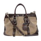 プラダ PRADA ジャガードロゴハンドバッグ ベージュ　シルバー金具 キャンバス/レザー ハンドバッグ レディース 中古