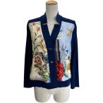 サルヴァトーレ・フェラガモ Salvatore Ferragamo シルク切替ニットカーディガン 0746509 ネイビー シルク カーディガン レディース 中古