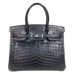 エルメス HERMES バーキン30ニロティカス □R刻印 (2014年製) ブラック　シルバー金具 ニロティカスマット　 ハンドバッグ レディース 中古
