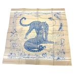 エルメス HERMES カレ90　JUNGLE LOVE ホワイト ライトブルー シルク スカーフ レディース 中古