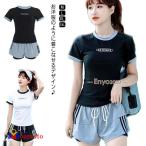 ショッピングスクール水着 セパレート 水着 レディース セパレート 半袖 2点 上下セット フィットネス 水着 韓国風 中学生 高校生 大学生 小胸 スクール水着 ショートパンツ