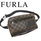 【送料無料 超美品】 フルラ FURLA ボディバッグ ウエストポーチ 鞄 ミニ 格子柄 チェック レザー ブラック 黒 ブラウン メンズ レディース
