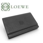 【超美品 ほぼ未使用】 ロエベ LOEWE アナグラム 二つ折り名刺入れ カードケース ロゴ レザー 本革 ブラック 黒 メンズ 紳士 レディース