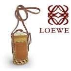 【超美品 ほぼ未使用】 ロエベ LOEWE 斜めがけショルダーバッグ ポシェット かごバッグ ラフィア ストロー 鞄 レザー ブラウン レディース