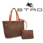 【超美品 ほぼ未使用】 エトロ ETRO トートバッグ ハンドバッグ 鞄 ポーチ付き ペイズリー柄 レザー ブラウン オレンジ レディース 軽い