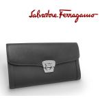 【超美品 ほぼ未使用】 フェラガモ Ferragamo ガンチーニ 三つ折り 二つ折り長財布 レザー 本革 ブラック 黒 メンズ レディース 大容量