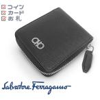 【超美品 ほぼ未使用】 フェラガモ Ferragamo ガンチーニ ラウンドファスナー 二つ折り財布 レザー ブラック ネイビー メンズ レディース