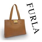 【超美品 ほぼ未使用】 フルラ FURLA ショルダートートバッグ ハンドバッグ 鞄 レザー 本革 ブラウン ゴールド レディース 大容量 軽い