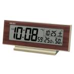 セイコークロック 目覚まし時計 置き時計 ナチュラル テーブルクロック 電波 デジタル カレンダー 温度 湿度 表示 夜でも見える 常時点灯 薄金色パ