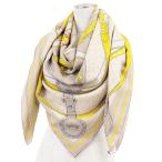 HERMES エルメス カレジェアン140 スカーフ LA PROMENADE DU MATIN 朝の散歩 カシミヤ シルク ユニセックス ベージュ イエロー フランス製