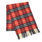 美品 バーバリー 4060291 ノバチェック フリンジ カシミヤ マフラー オレンジレッド BURBERRY