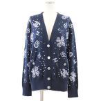 【美品】CHANEL シャネル ニット カーディガン P74636 クローバー No.5 ドット アイコン COCOマーク パンチング レディース 38 紺 白 伊製
