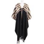 【美品】FENDI フェンディ キャンディストール オリラグ ファー カシミヤ100％ リボンタイ フリンジ ユニセックス 黒 茶色 イタリア製