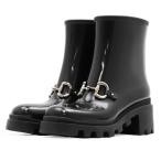 【美品】GUCCI グッチ ブーツ レイン ロゴ ホースビット スネークソール スター チャンキー ラバー 長靴 箱・袋付 レディース 37 黒 伊製