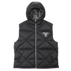【極美品】PRADA プラダ ダウン ベスト RE-NYLON リナイロン 23年製 ロゴ フーディー ジオメトリック キルティング メンズ XXL 黒 伊製