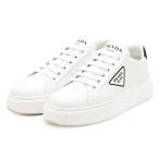 【美品】PRADA プラダ スニーカー カウレザー ロゴ トライアングル ラバー 厚底 シューズ 箱付属 レディース 36 1/2 白 ベトナム製 1E868M