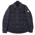ショッピングmoncler 【美品】MONCLER モンクレール ダウンジャケット CLOVIS デニム × フランネル ロゴ コットン100% シャツジャケット メンズ 0 インディゴ 紺