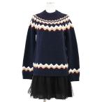 SALE【極美品】Valentino ヴァレンチノ ワンピース セーター x チュール ノルディック ドット柄 ニット レディース サイズ表記無 紺 黒