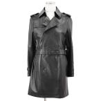 BURBERRY BLACK LABEL バーバリー ブラック レーベル レザートレンチコート ロゴ ボタン ラムレザー ダブルブレスト ベルト付 メンズ Ｍ 黒