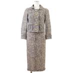 LOUIS VUITTON ルイ・ヴィトン セットアップ リネン ツイード フリンジ ジャケット 短丈 スカート ロゴ レディース 36 キャメル 紺 仏製