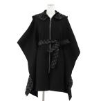 【極美品】COACH コーチ ケープ クラシック ダブル フェイス カシミヤ混 メルトン ロゴ モノグラム ベルト付 レディース XS/S 黒 灰色