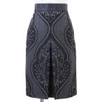 HERMES エルメス ハイウエストスカート 34 レディース ディアスキン × ペイズリーニットジャガード Dリングチャーム ボトムス 灰色系 仏製