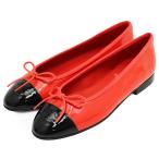 [ как новый ]CHANEL Chanel ba Rely na35.5C женский G02819 эмаль COCO Mark лента Flat балетки коробка приложен красный чёрный 