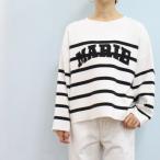 marie d'or マリードール 95196 バーズアイ ジャガード ワッペン ロゴ ボーダー プルオーバー