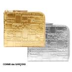 ショッピングGARCONS コムデギャルソン COMME des GARCONS レザーコンパクト財布 ゴールド シルバー メタリック エンボスロゴ EMBOSSED LOGOTYPE SA3100EG