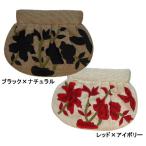 クリアランス モイナ Moyna カーネーション刺繍ギャザークラッチバッグ ブラック＆レッド