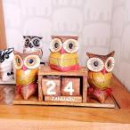 フクロウ　卓上カレンダー　梟　マンスリーカレンダー　バリ木彫り　アジアン雑貨　エスニック　猫の置物
