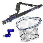 おり釣具 カーボン玉の柄 ラーカルシャフト4M 折りたたみランディングネット L (タモ網)ブルー セット (netset-017-bl)