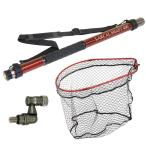 おり釣具 カーボン玉の柄 ラーカルシャフト4M 折りたたみランディングネット L (タモ網)レッド セット (netset-017-rd)