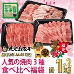 人気の焼肉3種を食べ比べ！　鹿児島黒牛と茶美豚 人気の焼肉3種食べ比べ福袋 ロース焼肉・カルビ焼肉・豚バラ焼肉各400g 計1.2kg 新春初売り・クーポンで20%off 爆買