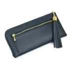 ショッピング寅 タッセルウォレット スムースレザー NAVY 日本製 長財布 L字ファスナー 外ポケット付き 外側 小銭入れ 本革 財布 レディース NNW02
