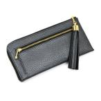 タッセルウォレット メタリックレザー BLACK 日本製 長財布 L字ファスナー 外ポケット付き 外側 小銭入れ 本革 財布 レディース NNW04