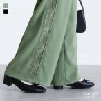 パンツ レディース ボトムス 長ズボン ズボン ワイドパンツ レース 切り替え センタープレス ツイル生地「メール便不可」「20」