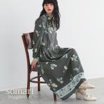 ワンピース 長袖 レディース ドレス ロング丈 シャツワンピース 花柄 ピンストライプ ウエストリボン ゆったり 40代 春 秋「メール便不可」「20」